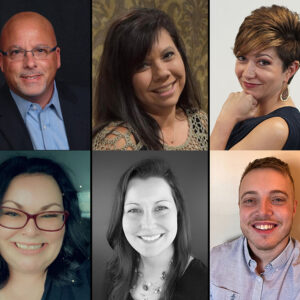 Clockwise from top left: Steven Justice, Pam Rahmaan, Erika Simms, Bill McGough, Rachel Plamodon, Amy Sandberg headshots