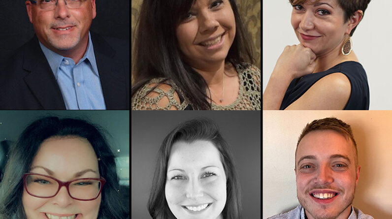 Clockwise from top left: Steven Justice, Pam Rahmaan, Erika Simms, Bill McGough, Rachel Plamodon, Amy Sandberg headshots