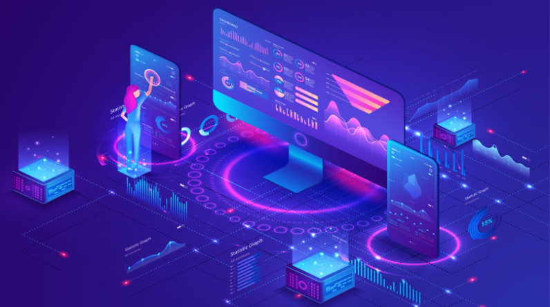 A desktop and mobile device that displays MarTech metrics.