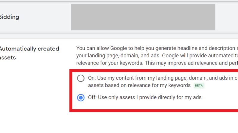 Use of automatically generated resources for ad creation