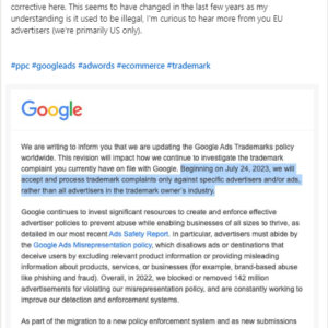 Google Ads to update trademark policy worldwide