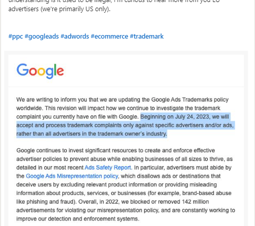 Google Ads to update trademark policy worldwide