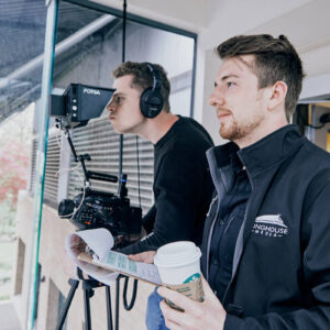 Keenan Beavis, foreground, at 28 is one of Business BC’s 30 Under 30 honourees, for the success of Longhouse Media. (Longhouse Media/Special to the Langley Advance Times)