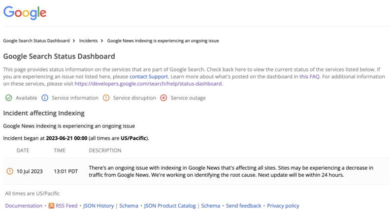 Disruption of Google News indexing results in decreased traffic for content publishers