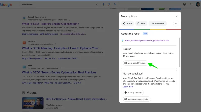 How to take advantage of Google's "About this result" for SEO information