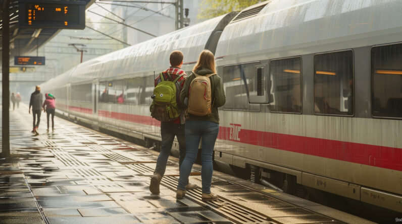 Couple Boarding Train