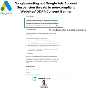 Threats of Google Ads suspension for non-compliant consent banners