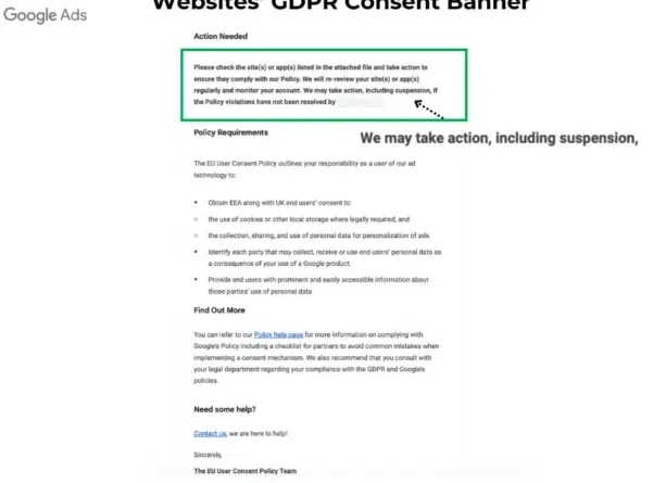 Threats of Google Ads suspension for non-compliant consent banners