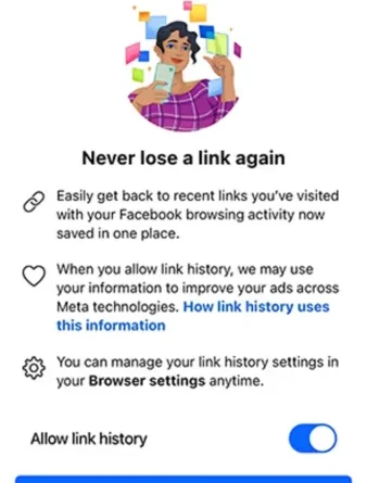 Facebook launches "Link History" and uses data for targeted ads