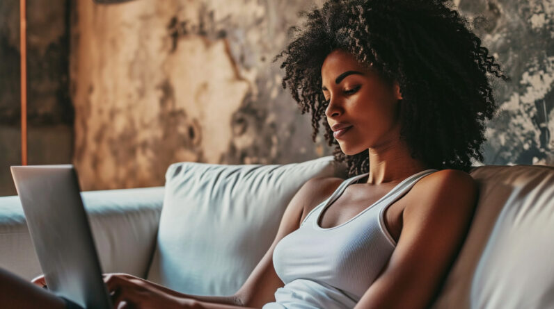 Woman Laptop Sofa Shopping