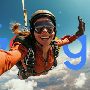 Woman Skydiving Selfie Google Logo