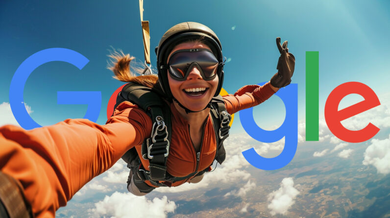 Woman Skydiving Selfie Google Logo