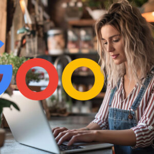 Woman Small Business Owner Laptop Google Logo