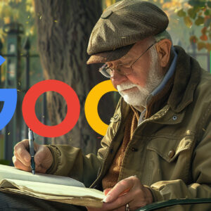 Old Man Writing Google Logo