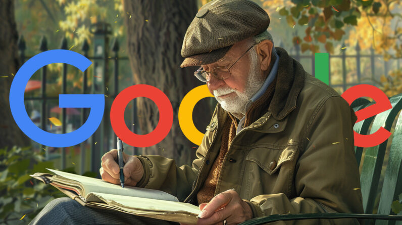 Old Man Writing Google Logo