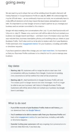 Google Business Profile chat and call history disappear