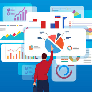 Businessman analyzes page data