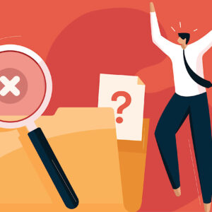 Angry man with empty file folder, No data and Data search not found concept