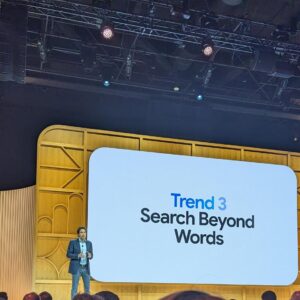 General view of the Google logo sign on an office