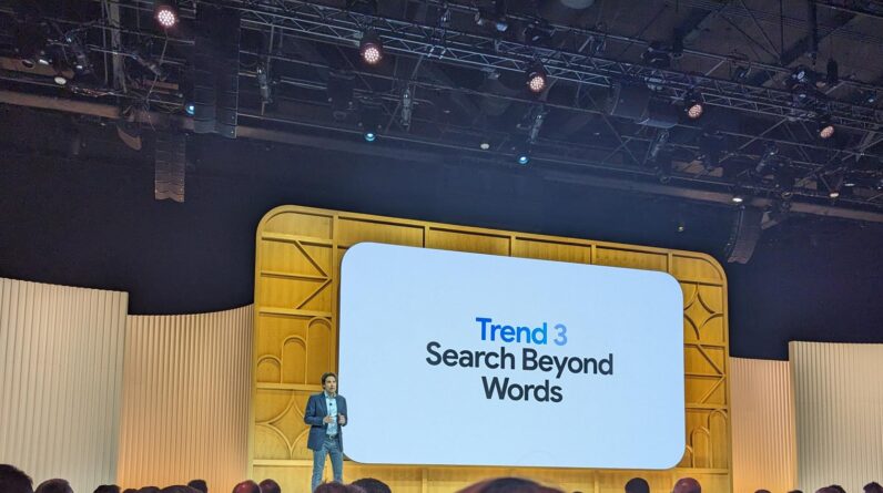 General view of the Google logo sign on an office