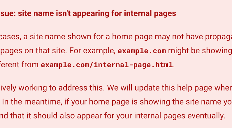 Google Search fixes issues with site names not appearing on internal pages