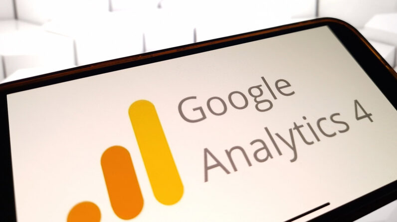 Google Analytics 4 logo displayed on mobile phone screen